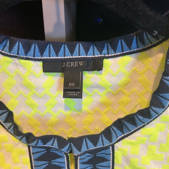 J crew fluorescent yellow/blue print sleeveless front hook/eye closure dress 00 - Picture 2 of 3